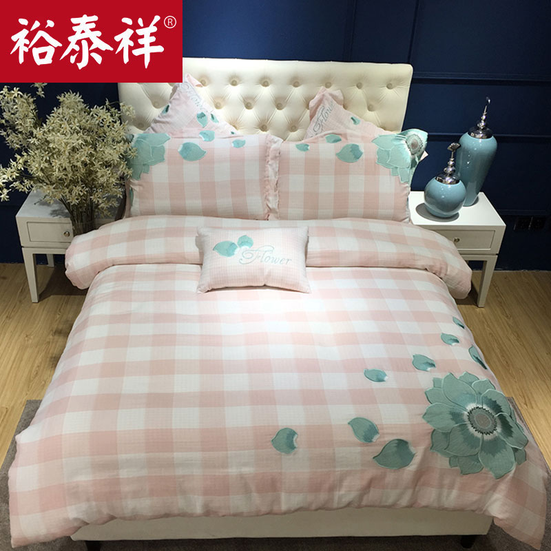 双层纱婴儿级面料裸睡床上用品全棉四件套1.8m床纯棉家纺刺绣被套