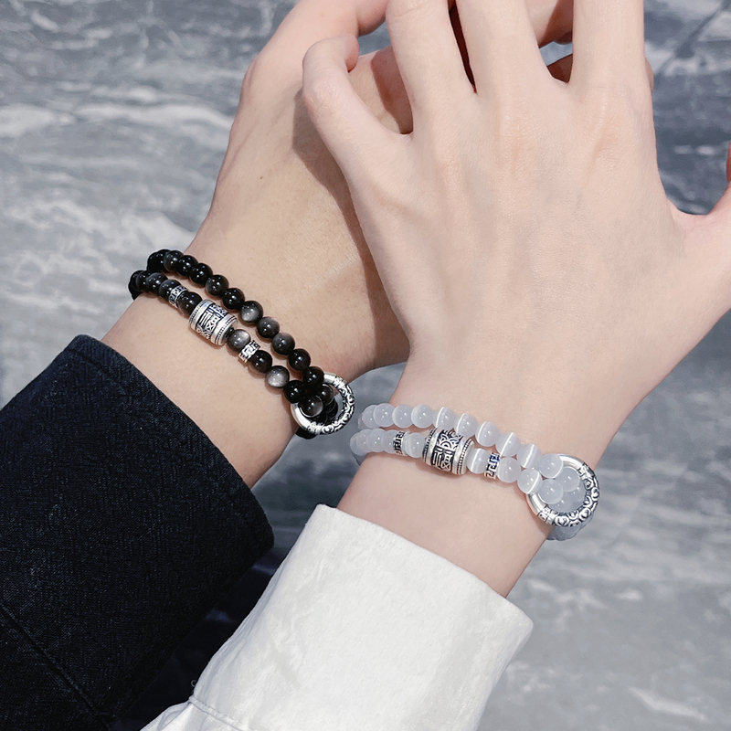 999 Pure Silver Lucky Beads Bracelet Pair, High-End Beaded Bracelets, Love Token, Valentine's Day 520 Gift for Men and Women