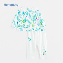 Hani sky men and women Baby set two pieces Spring and Autumn underwear long sleeve shirt cotton trousers dual crotch