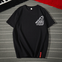 Guochao China Wind Mens Clothing Fox Embroidery T-shirt Man Loose Big Code Pure Cotton Half Sleeve Trend Short Sleeve T-Shirt Male Summer