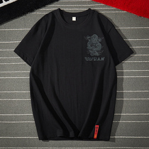 Guochao China Dragon Embroidery T-shirt Man Loose Big Code Mens Clothing Fat Son Pure Cotton Half Sleeve Trend Short Sleeve T-Shirt Male Summer