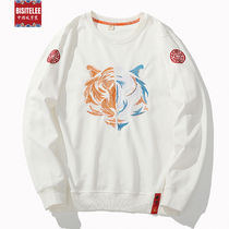 Guochao Spring Autumn Big Code Mens Wear and Wear Clothing Male tiger head Loose Long Sleeve Trend Round Collar Jacket Man