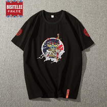 National tide Chinese style summer mens embroidery short sleeve T-shirt cotton ethnic wind half sleeve round neck shirt mens trend