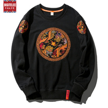 Thin sweater men Spring and Autumn embroidery couple without hats 2021 long sleeve size Chinese style national tide loose round neck top