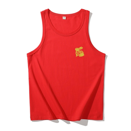 Хлопковая красная раскраска, оберег на день рождения, красный жилет, футболка без рукавов подходит для мужчин и женщин, большой размер, год кролика, оверсайз