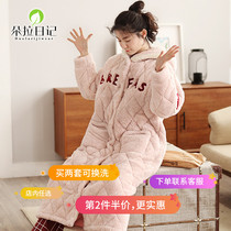 Cotton dressing gown womens winter triple layer thick pajamas winter sweet cute hooded bathrobe warm coral velvet