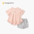 Tongtai quần áo mùa hè bé gái quần short cotton ngắn tay phù hợp với 1-4 tuổi nữ bé gái phong cách phương Tây áo phông hai mảnh - Phù hợp với trẻ em Phù hợp với trẻ em