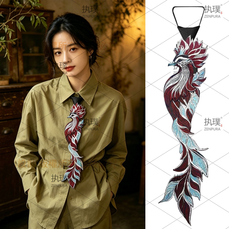 [Luan Xi] Heavy Embroidery Phoenix Tie, Chinese Style Neck Accessory, Niche Retro Shirt Accessory, Wedding Photo Shoot Outfit