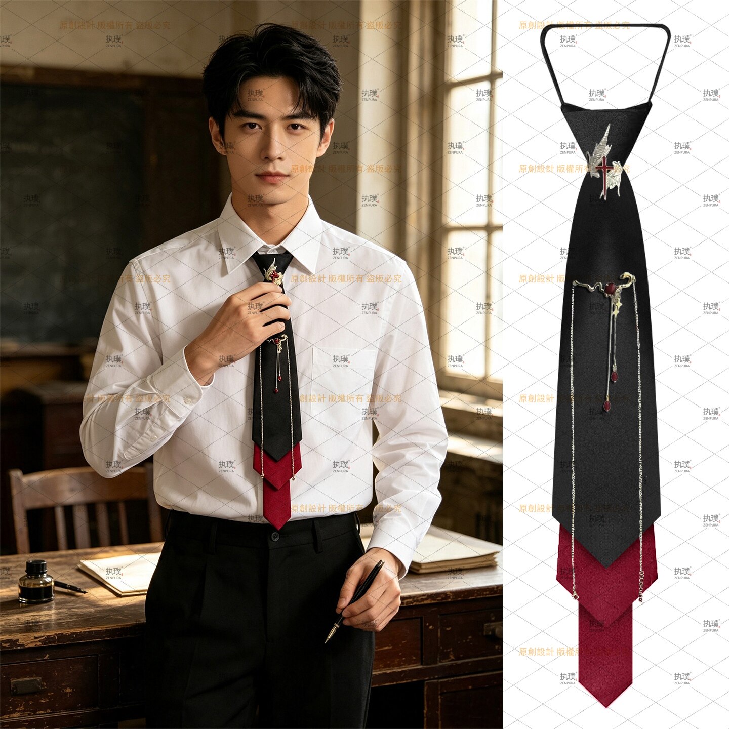 Zhipu Retro No-Tie 3-in-1 Multi-Layer Tie Dark Gothic Style Accessories Niche Metal Chain Decorative Tie