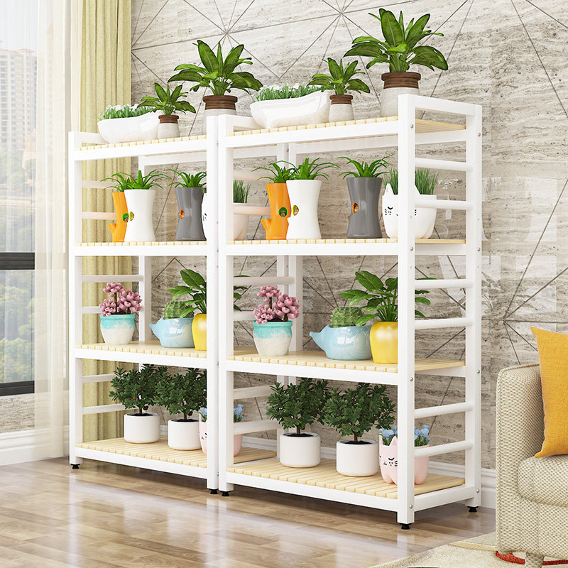 Solid Wood Flower Shelf Multi-Meat Flower Shelf Iron Art Flower Racks Multilayer Living-room Balcony Flower Racks Eurostyle Wooden Flower Shelf Shelving Shelf