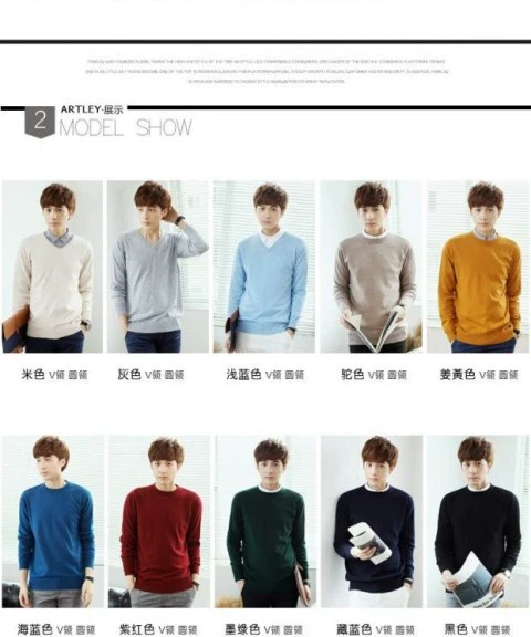 18 áo len cashmere mùa thu và áo len cổ chữ V áo len cổ tròn nam áo len kích thước lớn áo len màu rắn