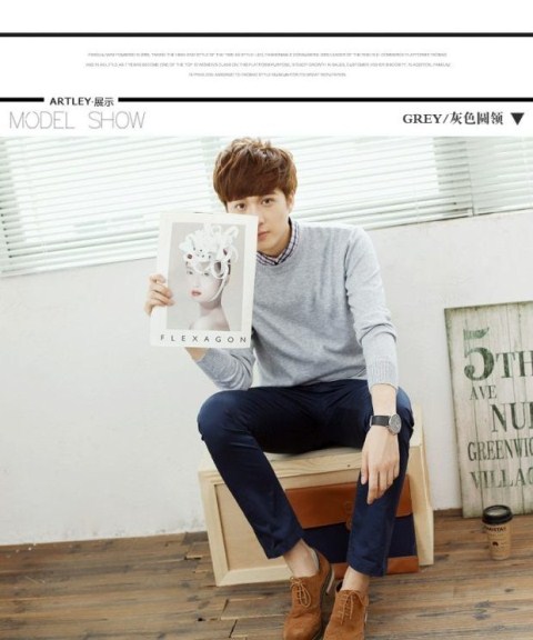 18 áo len cashmere mùa thu và áo len cổ chữ V áo len cổ tròn nam áo len kích thước lớn áo len màu rắn quần legging nam