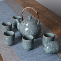  Longquan Celadon teapot Beam-carrying pot Ceramic large brother kiln cold water pot Household high temperature resistance large capacity tea set