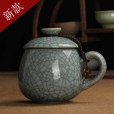 Longquan celadon teacup purple sand Ge kiln ice crack men's and women's office cup ceramic custom Ru kiln gift mark doodle cup