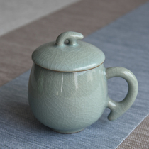  Longquan Celadon teacup ceramic ear with lid small cup household antique Ge kiln ice crack mens and womens gift custom water cup