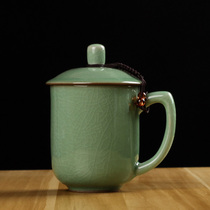  Longquan Celadon teacup Antique with lid Ice crack ceramic office conference cup Teahouse Hotel catering foot bath shop customization