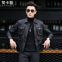 New Henning Genuine Leather Leather Clothing Locomotive Suit Mens Tannic Sheep Leather Leather Jacket Man Fashion Trends Short jacket
