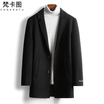 New double-sided jacket mens long 100% wool no cashmere woolen coat Korean version of slim woolen autumn