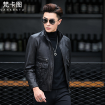 New trend Haining leather leather leather clothing mens locomotive clothing tanned sheep jacket handsome stand collar short jacket