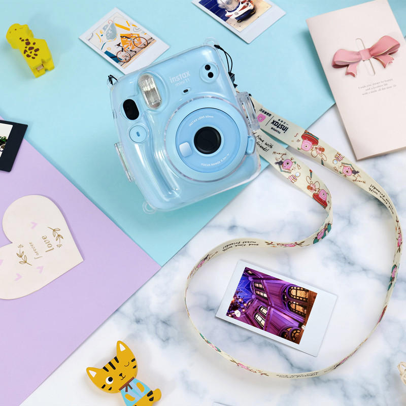 Fuji Polaroid Mini11 9 8 7c camera bag transparent shell leather bag free back rope protective cover dustproof shell
