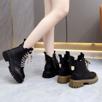 Leather thick bottom Martin boots womens British style 2022 new hot style show feet small winter plus velvet small short boots