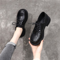 Small leather shoes womens British style flat loafers 2022 new spring and autumn leather lace-up brown single shoes college style