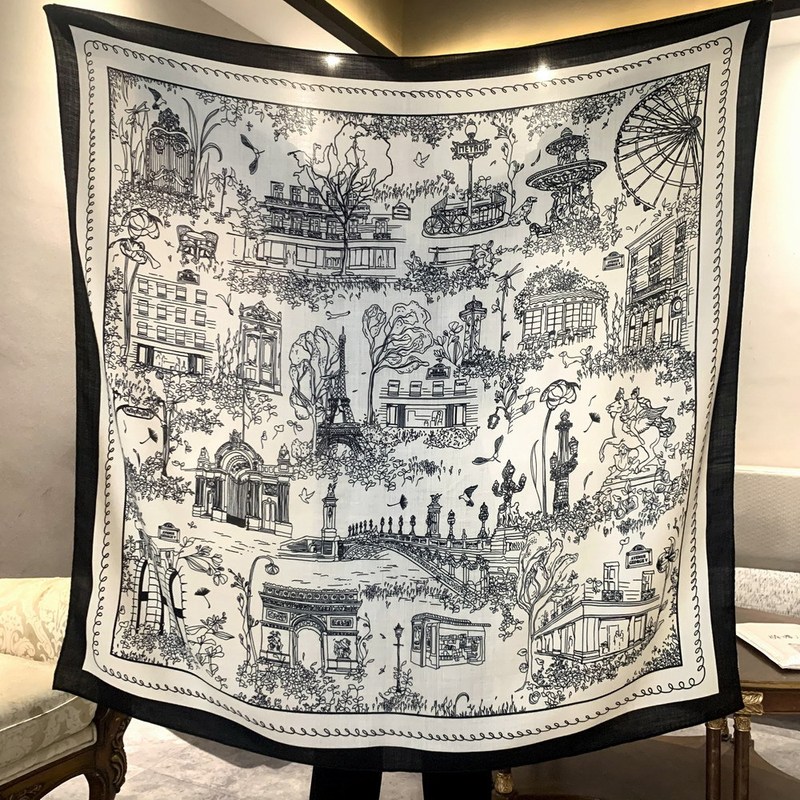 Walking Around Paris Street Scene Double-Sided Same-Color Silk Wool Large Square Scarf Autumn and Winter Warm Silk Wool Scarf Shawl Neckerchief
