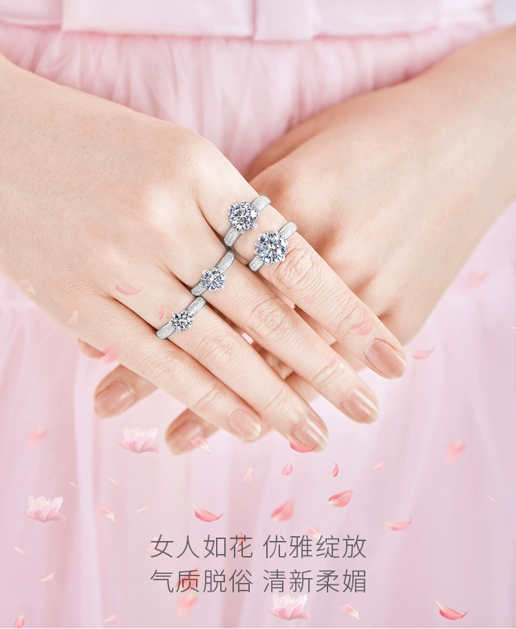 Hoa hồng nhẫn nữ sterling bạc cổ điển sang trọng nhóm kim cương giả kim 18K bạch kim đá cho trang sức cưới - Nhẫn