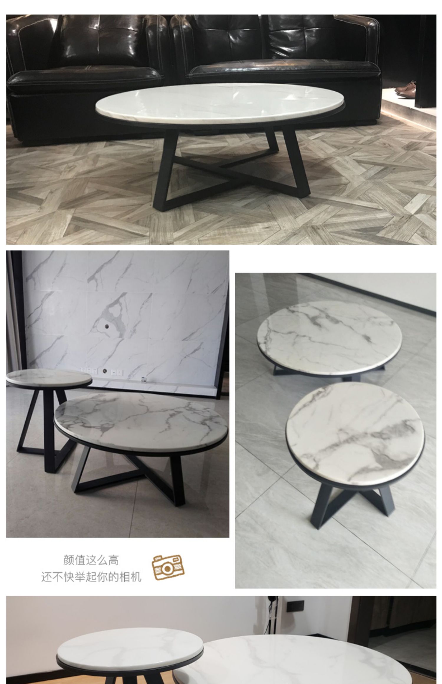 Guizhijiao Bàn cà phê đá cẩm thạch Bắc Âu Đơn giản, hiện đại Thiết kế nội thất sáng tạo Titan thép không gỉ - Bàn trà bàn sofa đẹp