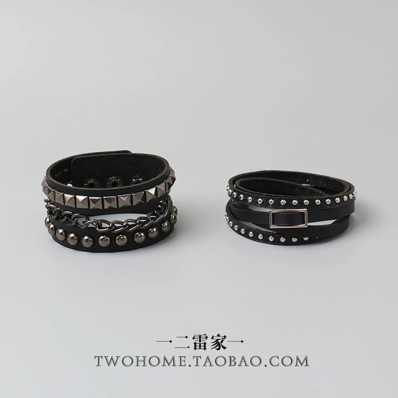 Multilayer Bracelet, Punk Style Black Accessory, Studded Multi-Row Wrap
