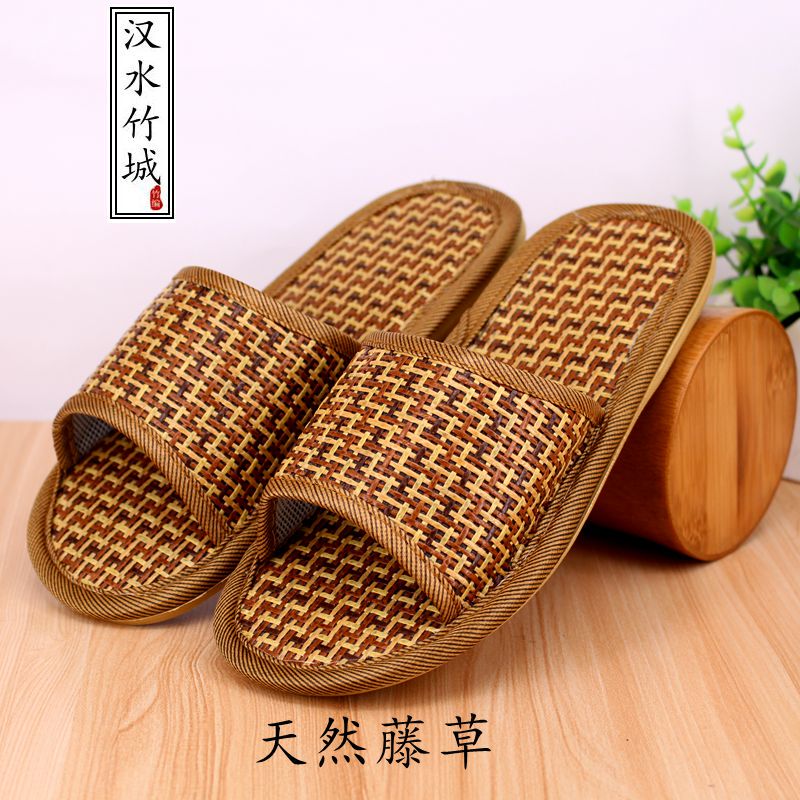 Rattan Straw Sandals Summer Natural Rattan Slippers Home Indoor Non-Slip Couple Wooden Floor Slippers Adult Slippers