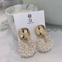 South Korea Dongdaemun imported design sense pearl ring earrings new high-end sense metal drop earrings wild earrings