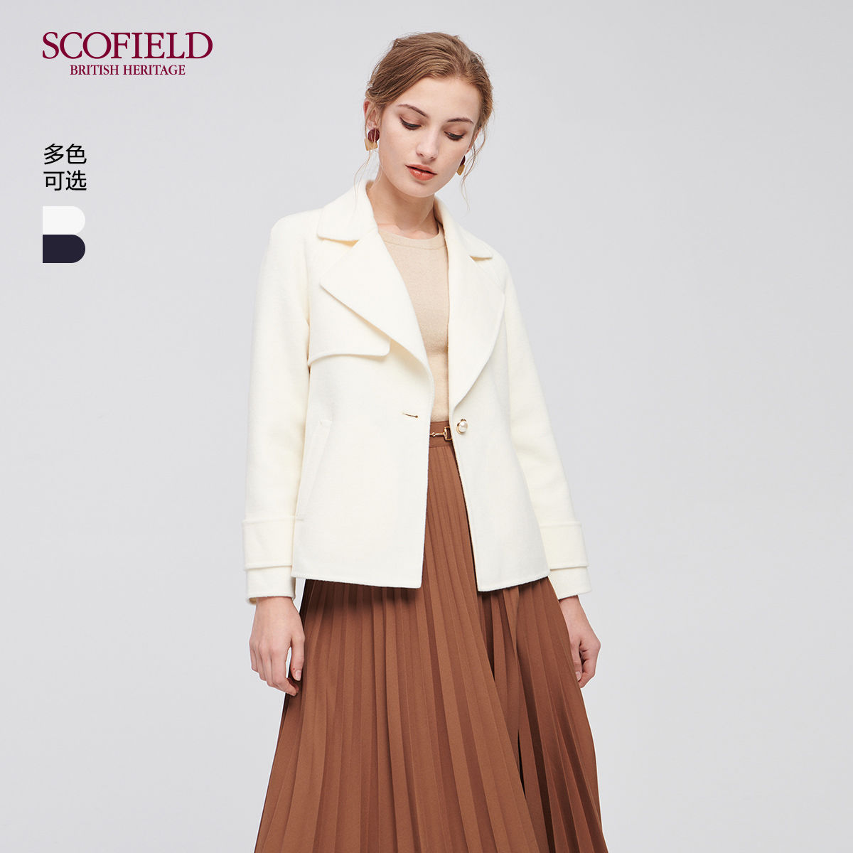 SCOFIELD women's autumn/winter diagonal slip pocket wool blend short comfort wool coat SFJW98T01E