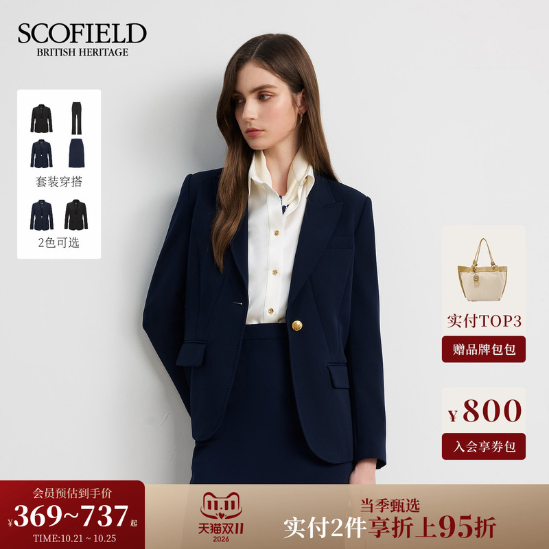 Scofield Women's Urban Smart Style Notch Lapel Silhouette Blazer with Structured Shoulder Pads for Autumn and Winter