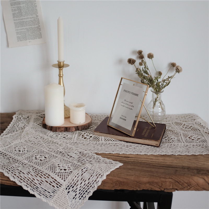 Tablecloth placemat cotton crochet lace hollow simple pastoral solid color tablecloth shooting background cloth ins decoration