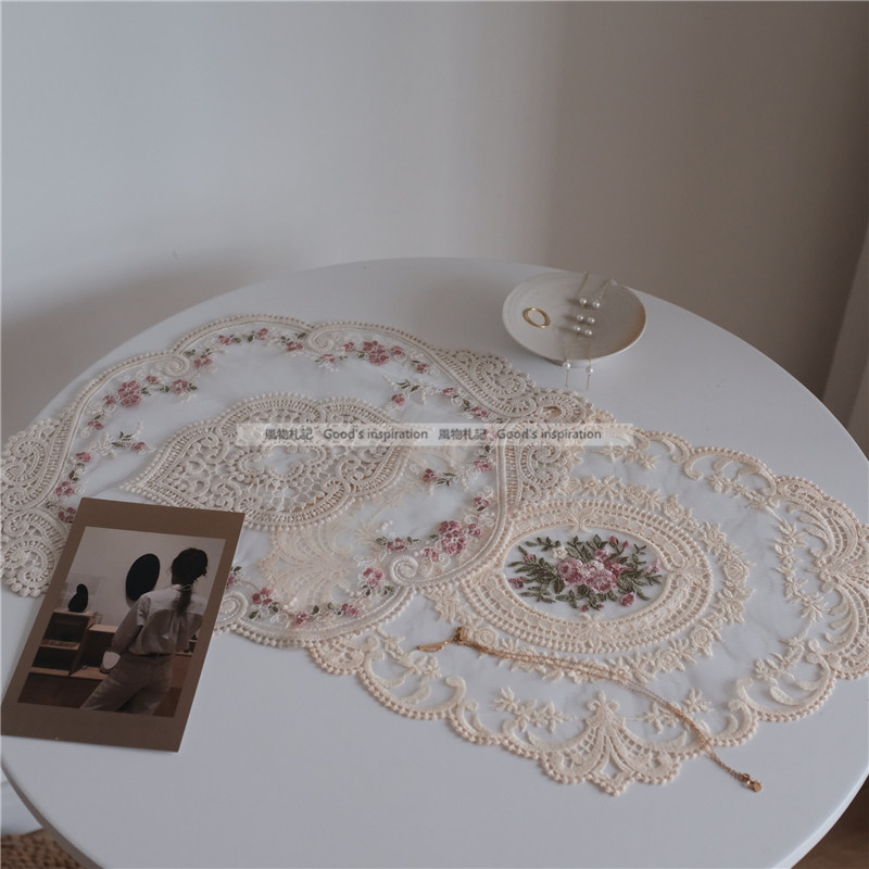 Ins retro French girl lace embroidered flower table mat tablecloth placemat posing props background cloth chic homestay