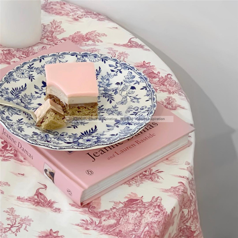 Foreign trade Korea blogger's same chic blue green flower porcelain retro patterned floral ceramic cake fruit saucer tray