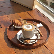 ins Japanese round wooden tray tea tray coffee shop tea tray snack plate home storage plate dinner plate