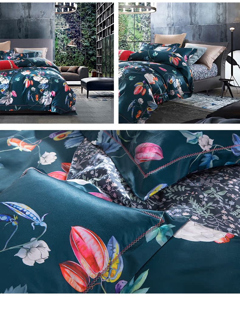 60 Nam Cực Jinmian satin jacquard denim bông giường bông trải giường quilt 1.5 / 1.8m - Bộ đồ giường bốn mảnh bộ chăn ga