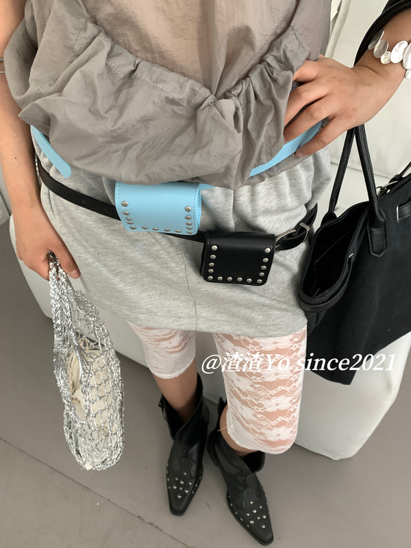 Chachayo Korean Style ins Studded Belt Bag for Women, Decorative Mini Bag for Skirts, Waist Belt Small Bag