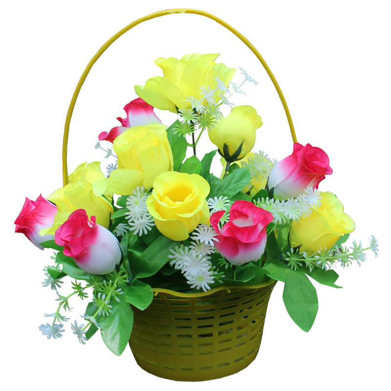 Emulated rose flower basket cheap clear Ming flowering silk flower basket view decoration flower fake flower sweeping tombs flower laying flowers