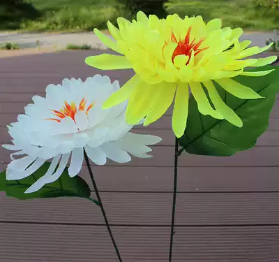 Silk flower chrysanthemum single fake bouquet Qingming flower simulation flower Tomb sweeping flower Grave flower Plastic flower Worship flower Decorative flower