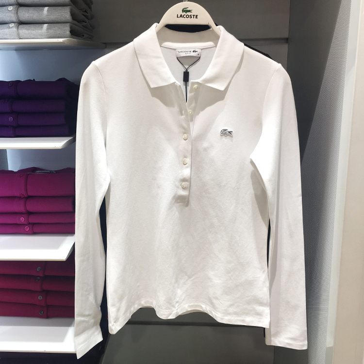 Lacoste French Crocodile Spring and Autumn Women's Long-Sleeved Classic Slim-Fit Lapel Polo Shirt Long-Sleeved Base Layer Pure Cotton T-Shirt