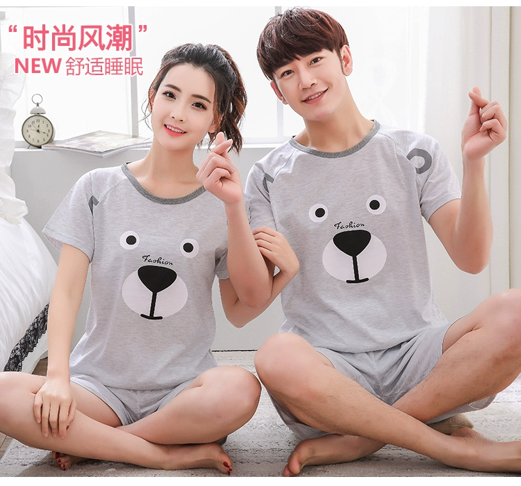 Mùa hè đồ ngủ nam cotton ngắn tay ngắn đồ ngủ cộng với phân bón XL nam và nữ thanh niên phục vụ nhà phù hợp với 4XL