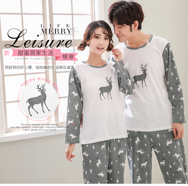 Bộ đồ ngủ dài tay mùa thu đông mới cho nam và nữ Bộ đồ ngủ cotton dài tay cho nam XL 4XL đôi dịch vụ tại nhà đồ lửng mặc nhà