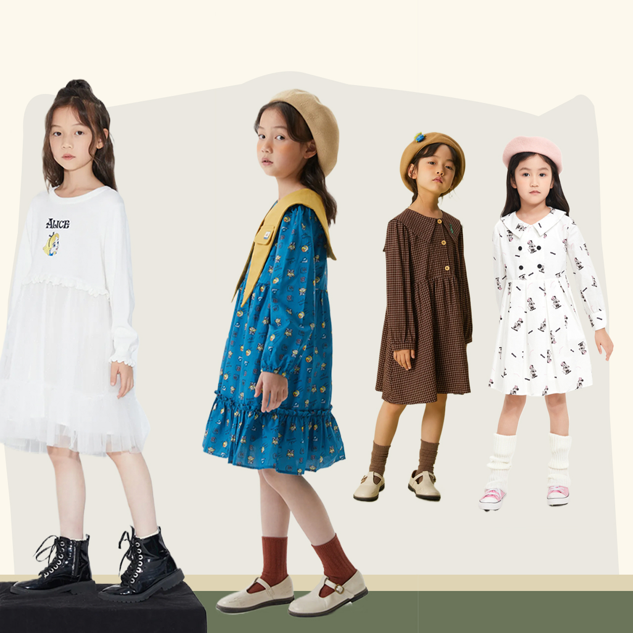 【IP連名】moomoo子供服子供スカート春秋新作女の子トイストーリーチェック柄ワンピース