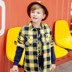 Moomoo trẻ em mặc áo sơ mi nam trẻ em cộng với áo nhung trong áo sơ mi dài tay kẻ sọc flannel trẻ em áo sơ mi trẻ em nữ đẹp Áo sơ mi