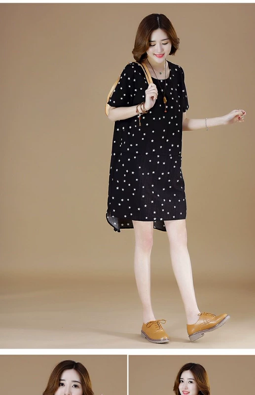 Meizhi XL nữ mùa hè mới béo MM chị em in mỏng ngôi sao ngắn tay váy nữ