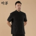 Tang phù hợp với nam ngắn tay phong cách Trung Quốc đẻ Hanfu cotton Trung Quốc nam cổ áo cổ áo khóa áo gió quốc gia quần áo Trang phục dân tộc