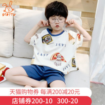 Childrens pajamas mens summer cotton set thin short-sleeved childrens home clothes summer